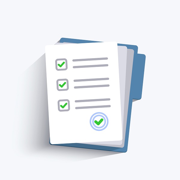 Paper checklist isolated. Stack of paperwork icon. Pile of documents. Exam form. Folder and stack of white papers.